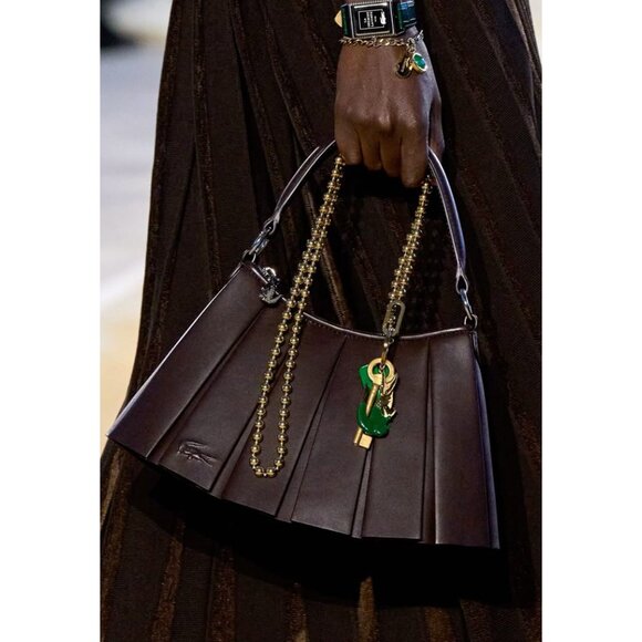 Lacoste Small "Lenglen" Pleated Leather Bag in Brown - Picture 12 of 12